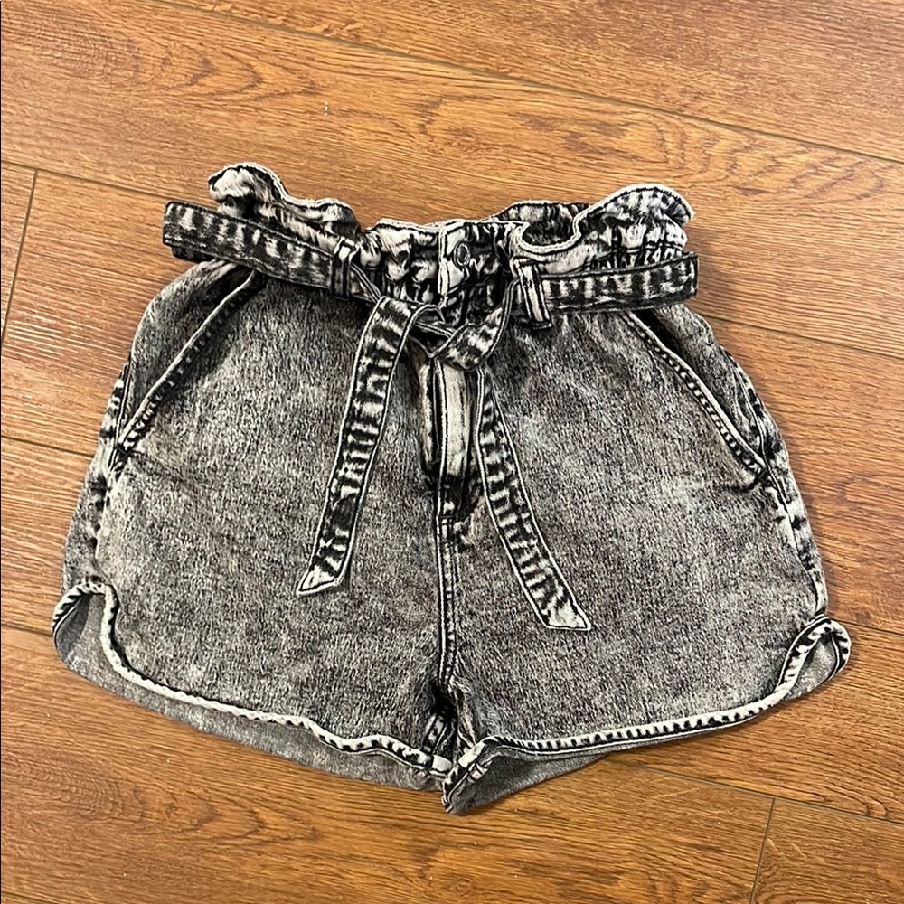Acid Wash Black Denim Women Shorts